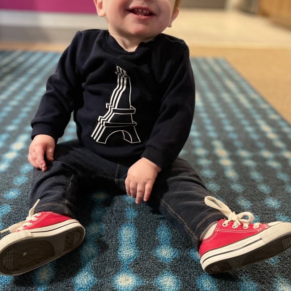 Unisex Jacadi Paris Dark Navy Blue Kids Sweatshirt with Eiffel Tower Design 12mo - Picture 2 of 10